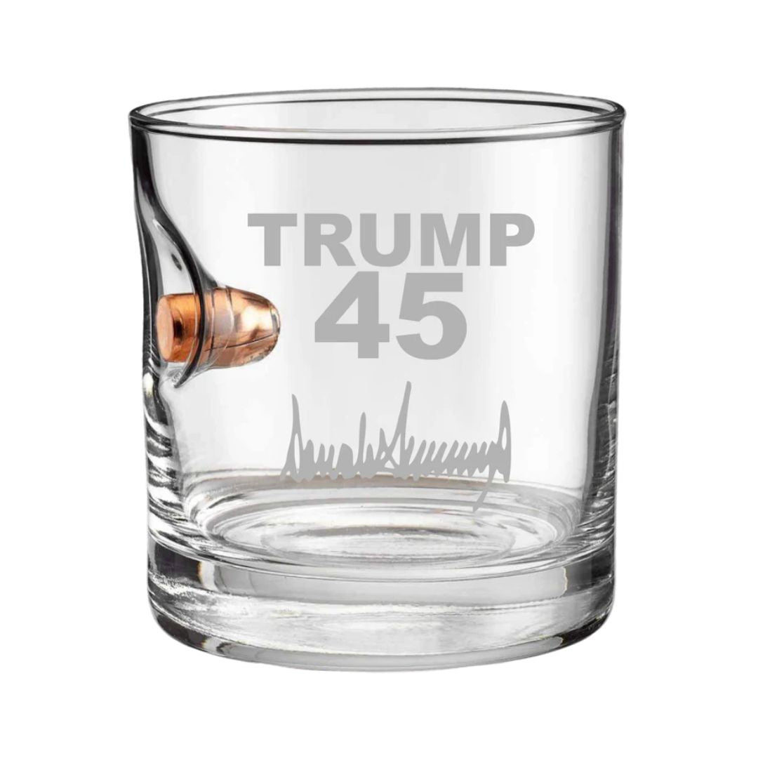 Trump 45 Signature Real Bullet Whiskey Glass (Made in the USA)