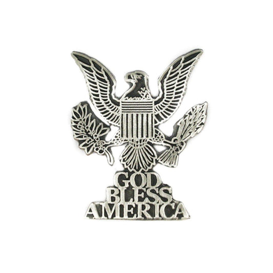 Antique Silver Plated God Bless America Lapel Pin