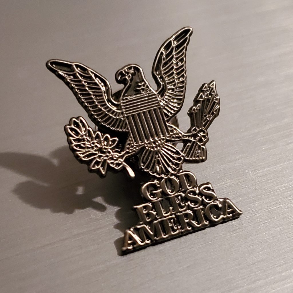 Antique Silver Plated God Bless America Lapel Pin