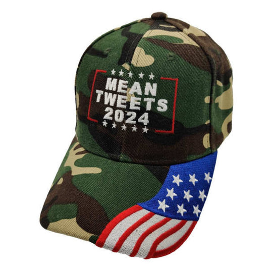 Mean Tweets Cheap Gas 2024 Embroidered Hat w/Flag Bill (Camo)