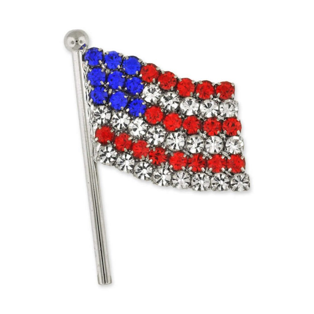 American Flag Rhinestone Brooch (24 Handset Austrian Crystals)
