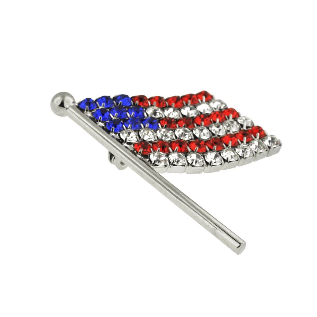 American Flag Rhinestone Brooch (24 Handset Austrian Crystals)