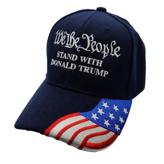 We the People Stand with Trump (w/flag bill) Embroidered Hat (Navy)