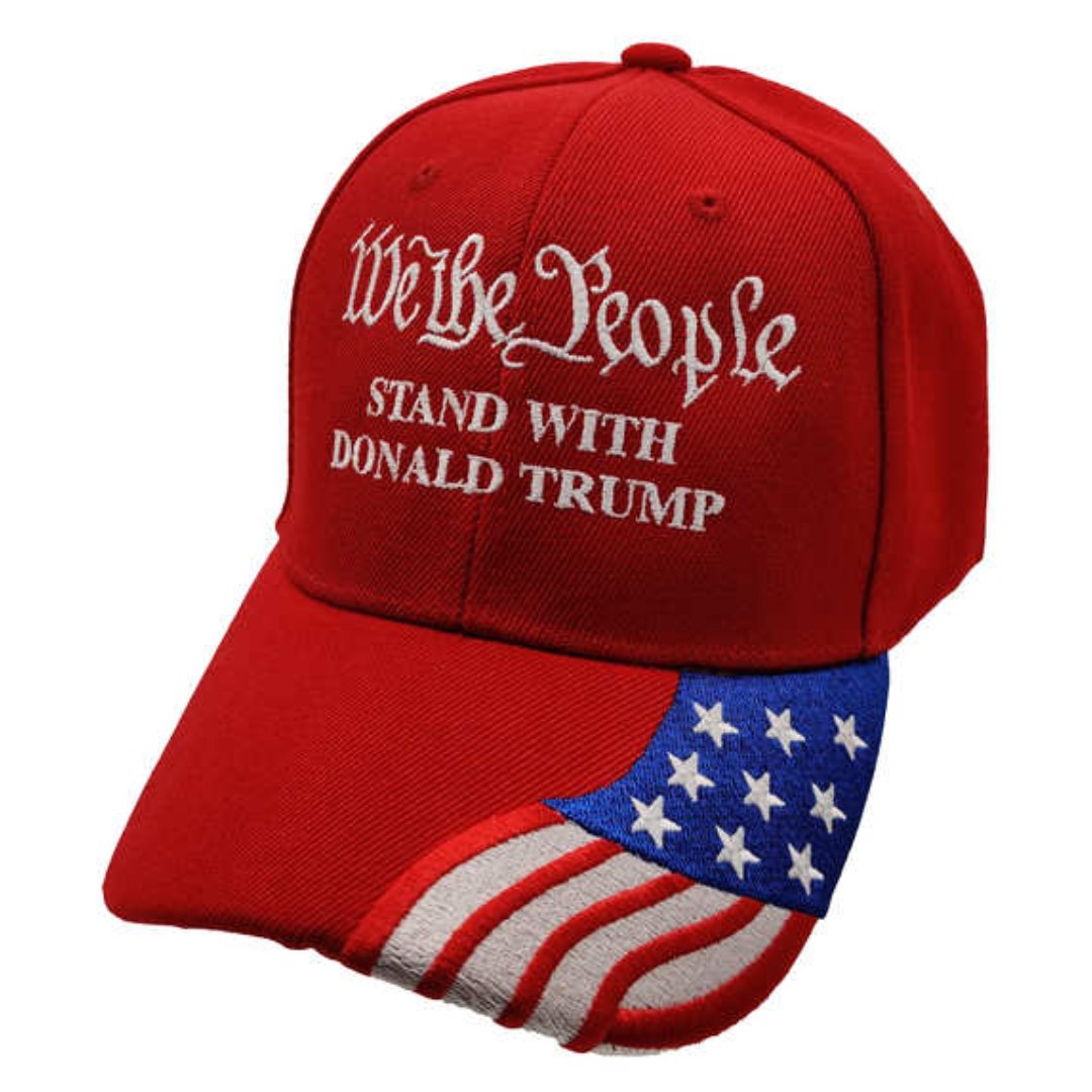 We the People Stand with Trump Embroidered Hat w/Flag Bill