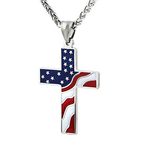 Stainless Steel American Flag Cross Necklace